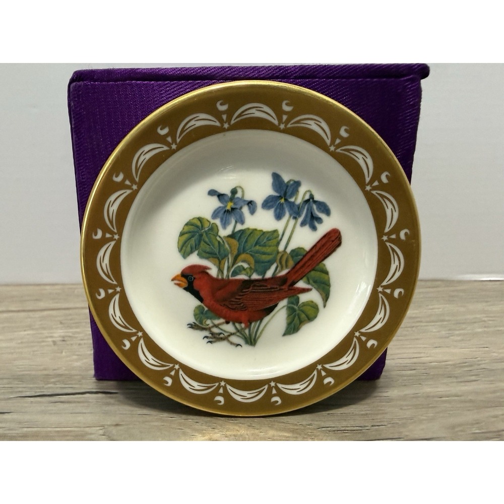 State Birds Flowers Franklin MINI Plate Illinois Cardinal Violet 3"